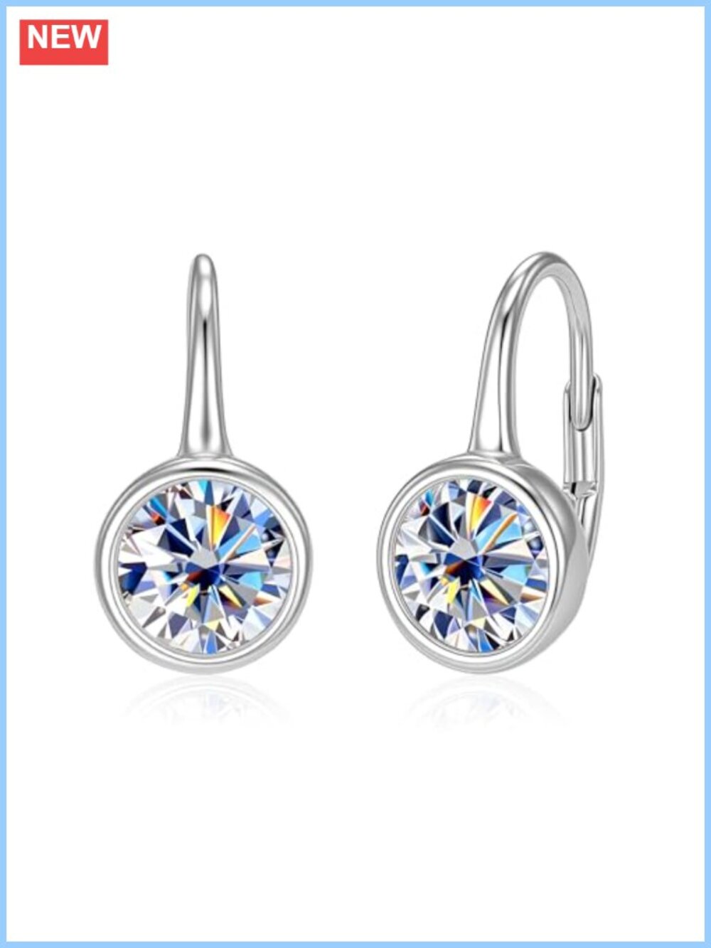 Moissanite Hoop Dangle Earrings White Gold Plated Brass Leverback Drop
